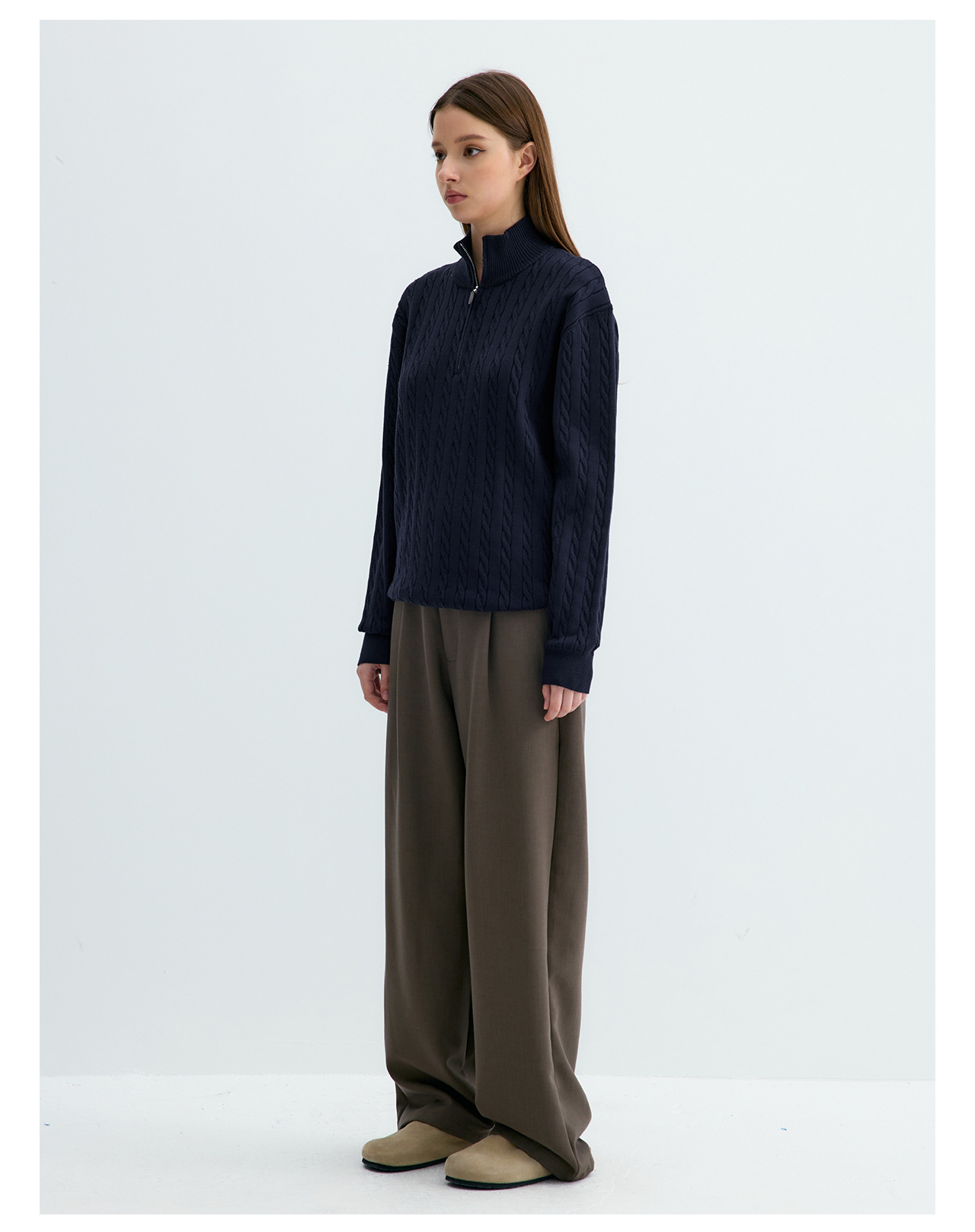 UNF 250g Half-Zip Cable-Knit Mock-Neck Sweater