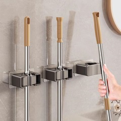 モップフックハンガー、パンチフリー壁掛けバスルーム強粘着収納アーティファクトモップクリップカードモップ耐荷重