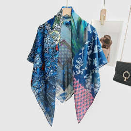 清新时尚印花头巾仿丝棉薄款110cm大方巾沙滩防晒披肩纱巾女Scarf
