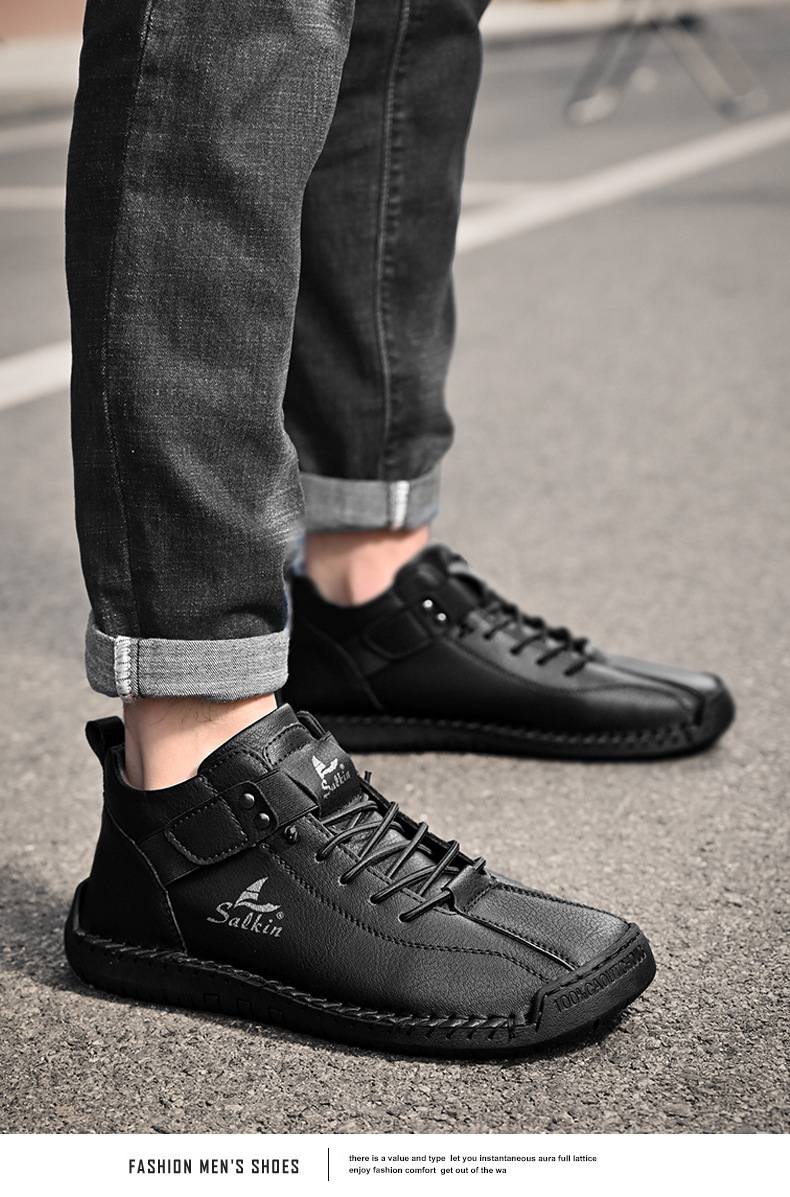 Casual Loafers For Men Handmade Leather Flat Slip-on Driving Shoes_voghion.com