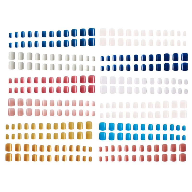 Directo de fábrica 24 rejilla de color sólido brillante desgaste superficial pieza de uñas corto color mezclado falso uñas removible Manicura en stock al por mayor