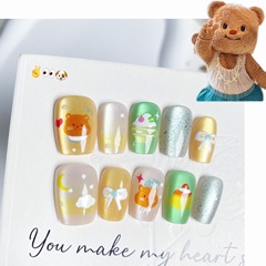 網紅ins風黃油小熊穿戴甲甲片夏日可愛甜美治癒系美甲貼片分碼10P