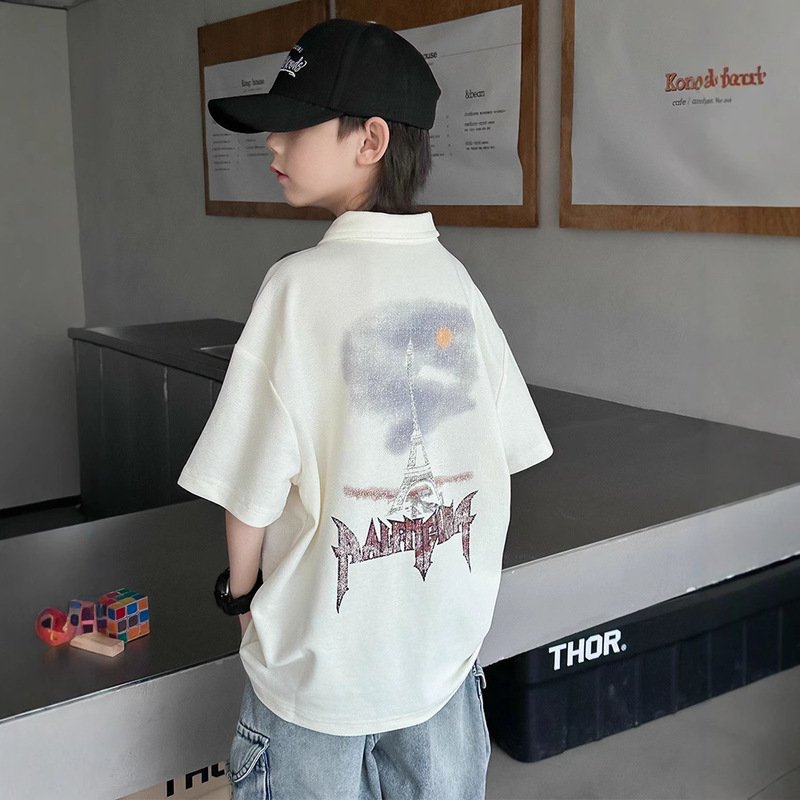 Boys' Short-sleeved T-shirt POLO Shirt 2025 New Children's Summer Casual Loose Thin Top Big Children's Summer T-shirt