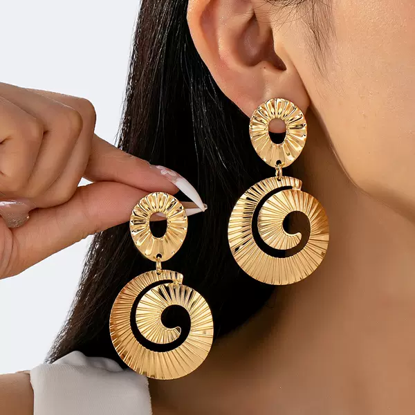 Cross-Border Hot-Selling Personalized Creative Exaggerated Textured Geometric Spiral Earrings Suitable for Women to Wear in Daily Parties