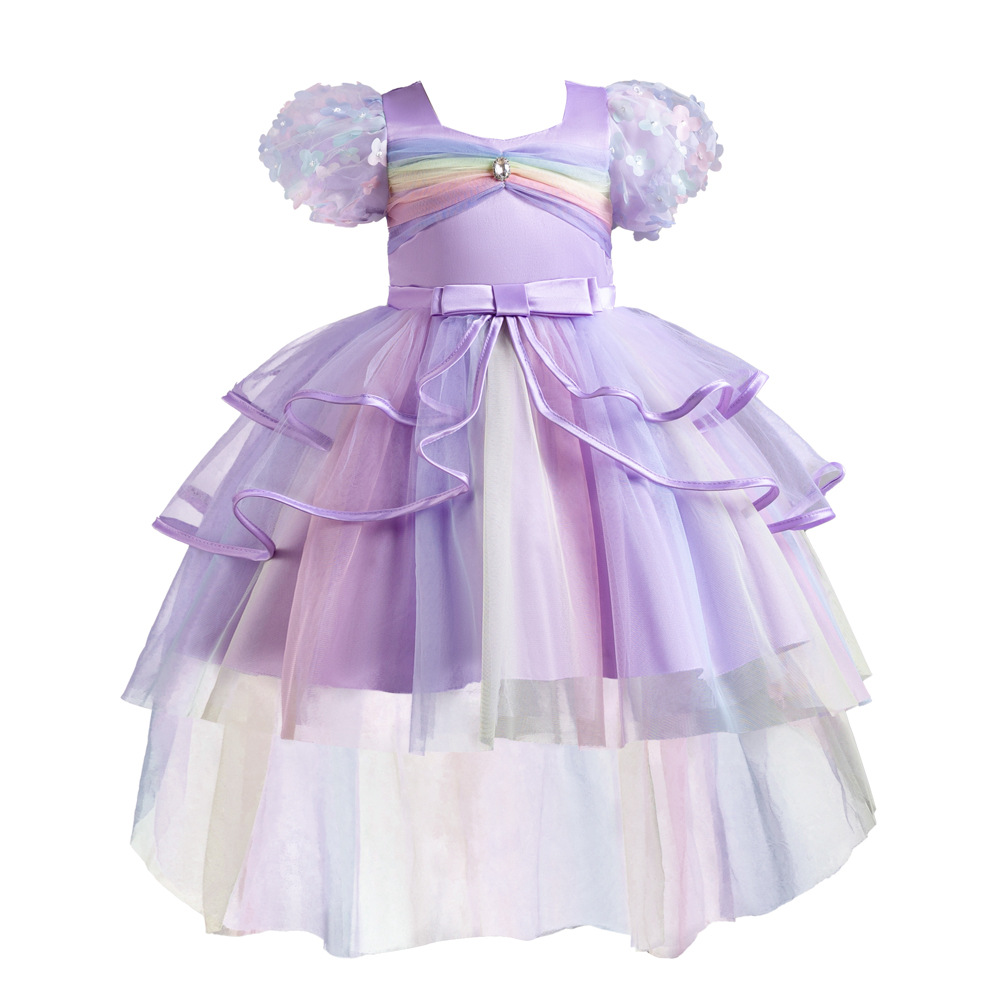 Vestido esponjoso de los nuevos niños transfronterizos de malla de arco iris falda de pastel de rendimiento de las niñas vestido de princesa 926