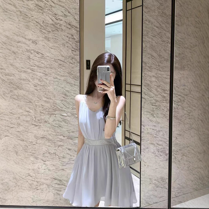 JustQin 6/27 ブルーアイランド新しい夏のウエストショートスカート気質シフォンスカートドレス女性のための|undefined