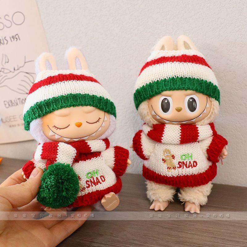 세대 II 앉아 블라인드 박스 LABUBU 의류 액세서리 비닐 얼굴 펜던트 랩 시트 파티 크리스마스 옷
