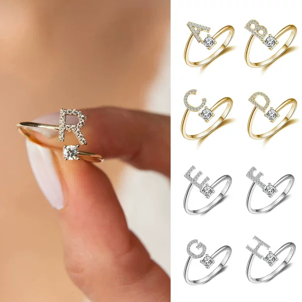 Europe and the United States 26 full diamond English letter opening ring zircon CNC diamond titanium steel vacuum plating does not fade