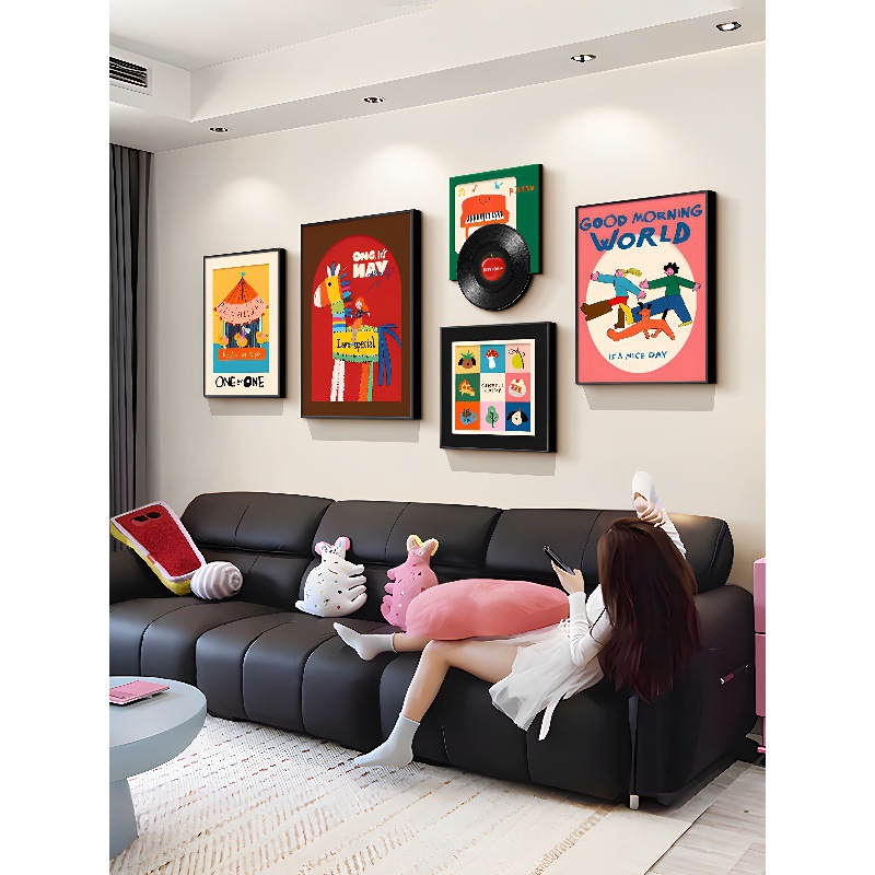 Dopamine 2025 New Living Room Decorative Painting Cream Style Combination Sofa Background Wall Hanging Painting Interesting Wall Painting