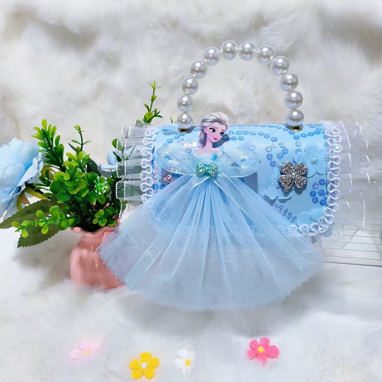 Bolso de princesa portátil de perlas, arco de encaje, bolso de hombro, bolso de cadena, bolso de cambio de Año Nuevo.