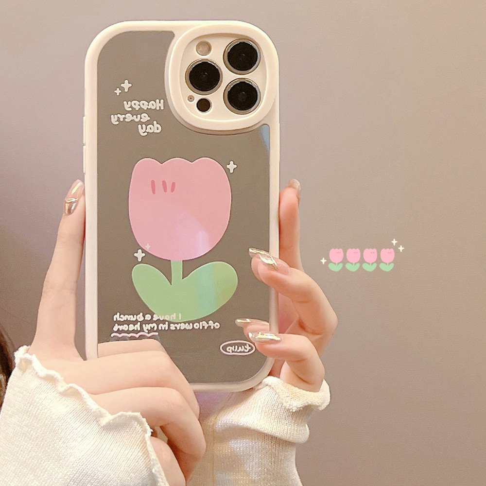 花朵鏡面iphone13promax蘋果手機殼15軟殼XR化妝鏡11適用8p代發14