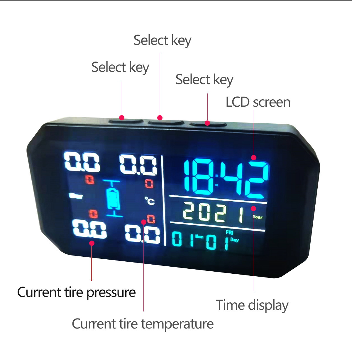 Car Solar Wireless Tire Pressure Monitor Tpms System External Car Perpetual Calendar Tire Pressure Detection