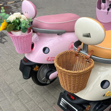 電動車兒童后置編織車筐復古電動摩托車籃子后尾掛籃儲物收納前置