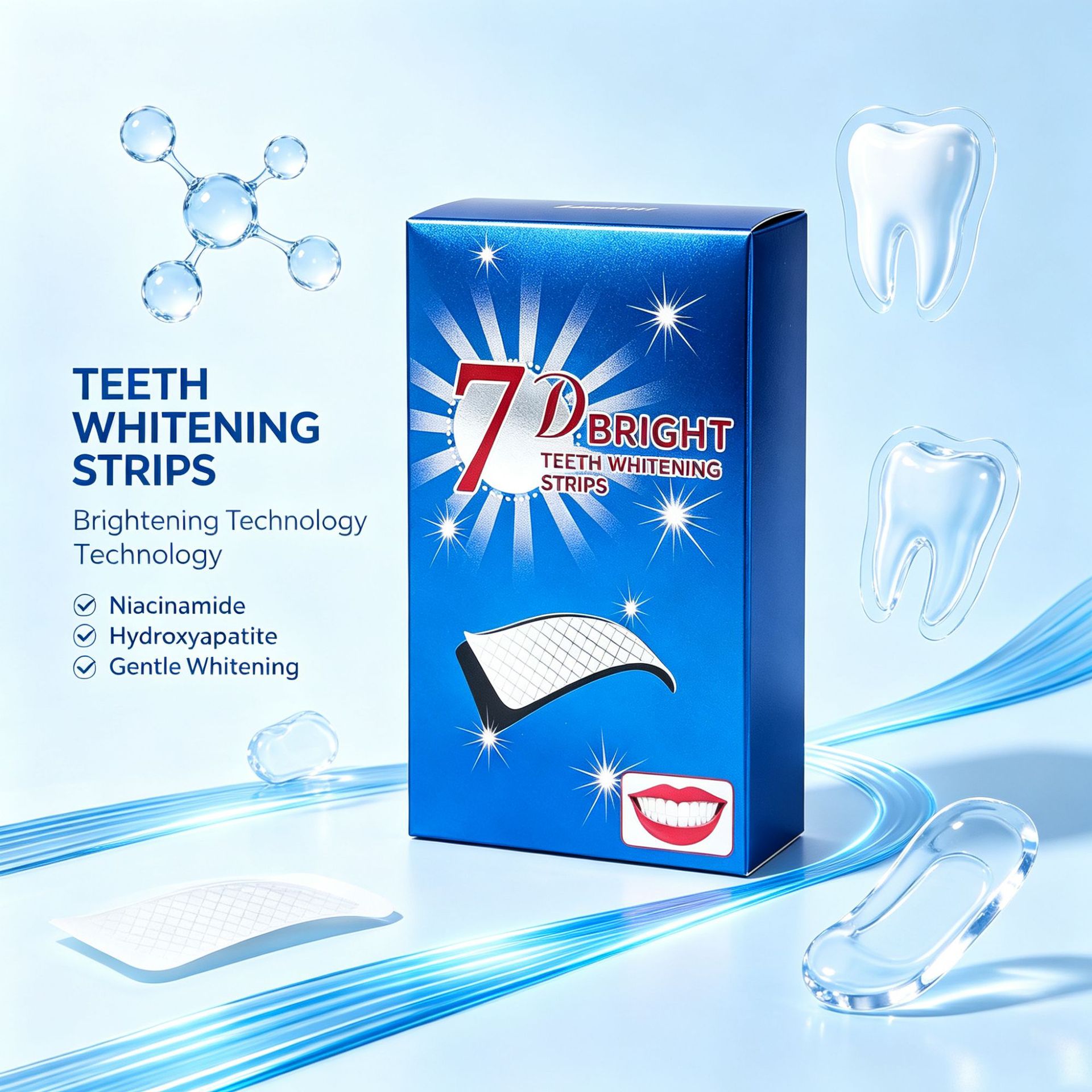 New 7D Whitening Tooth Strips, Dry Application WHITE STRIPS, Teeth Whitening Strips, Bright White, Removes Yellowing, Overseas Brightening, Cross-Border