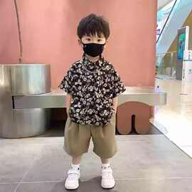 男童夏装套装2025新款潮儿童短袖衣服夏款帅气时髦男孩夏季花衬衫