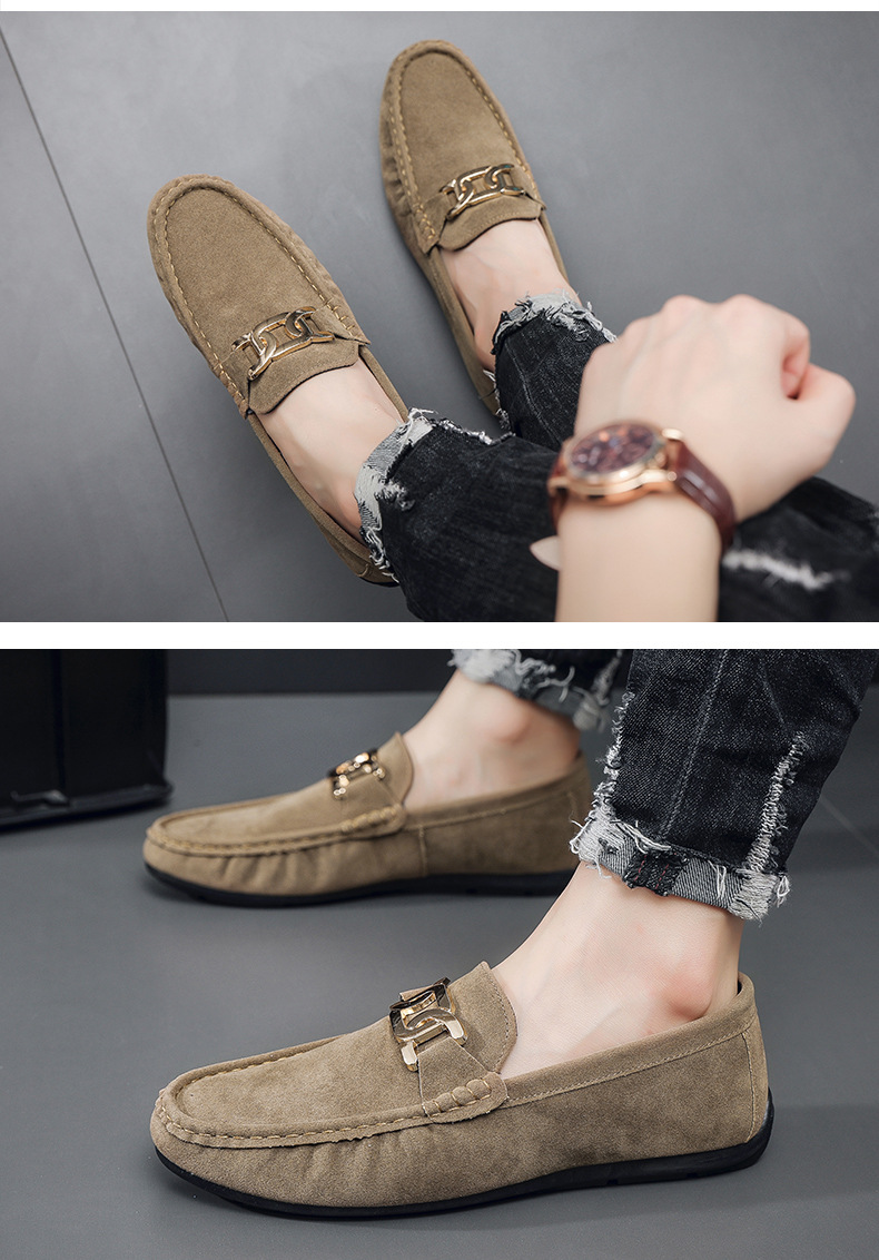 New frosted suede lazy man slip-on small leather shoes loafer driving shoes man_voghion.com