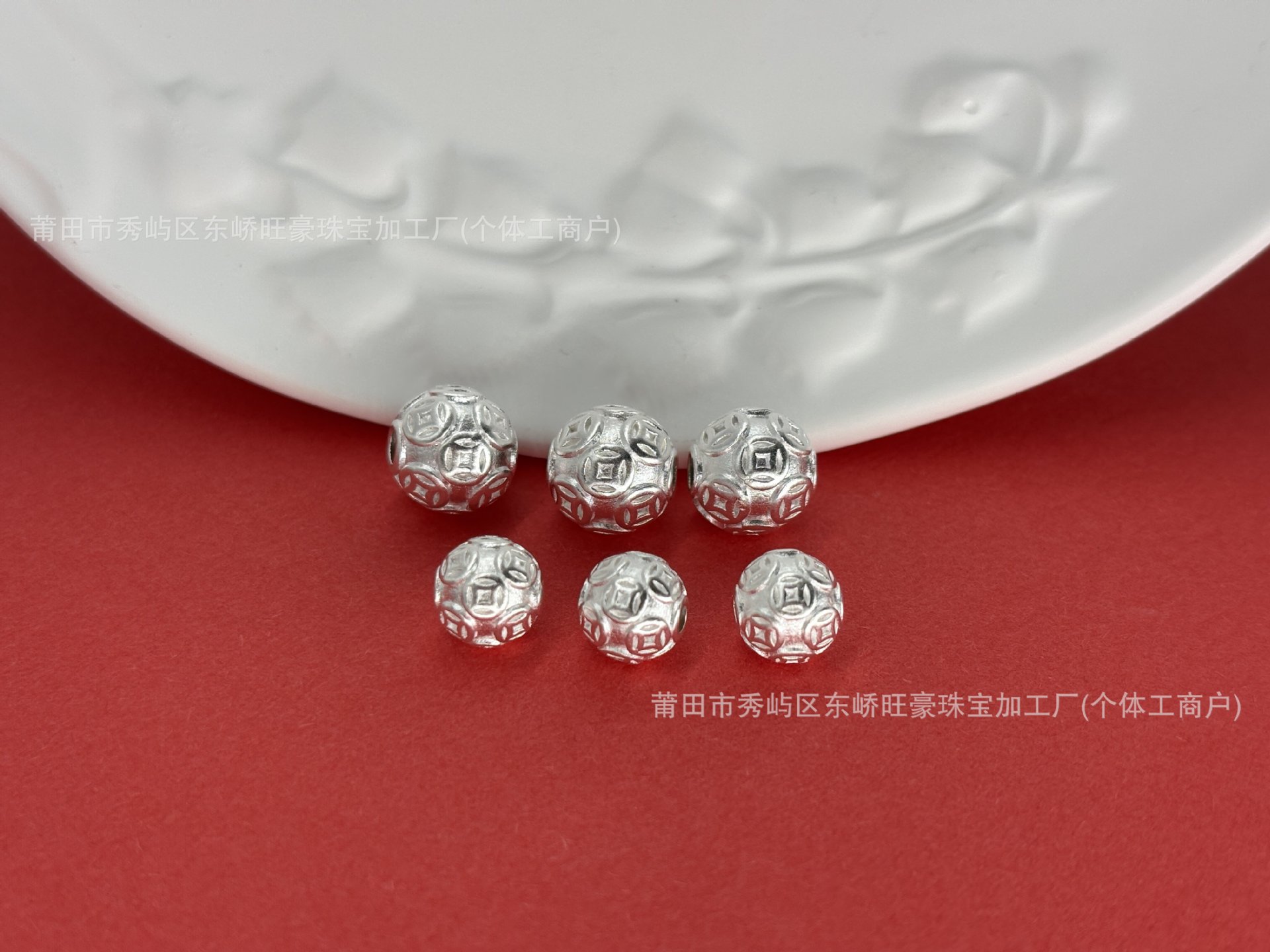 Pure Silver 999 Round Gold Coin Fortune Beads, Pure Silver 3D Craftsmanship Loose Beads, Spacer Beads, DIY Silver Jewelry Accessories, Braided Rope Bracelet, Hand String Bracelet