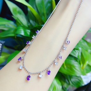 New natural amethyst necklace S925 silver inlaid main stone 3*4mm Joker net red explosions women's jewelry wholesale