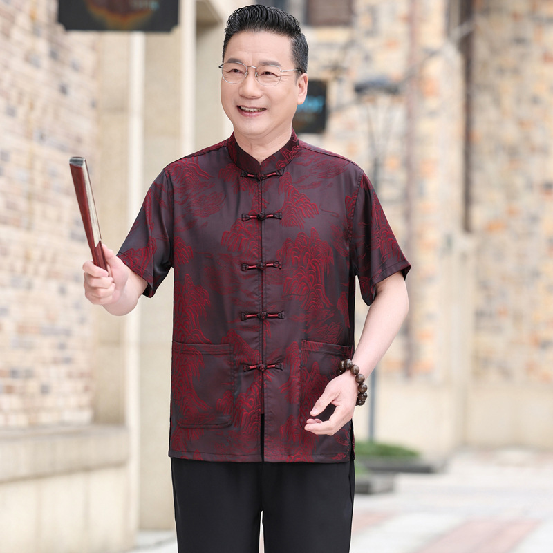 New Chinese-Style Tang Suit for Middle-Aged and Elderly Men, Summer Short-Sleeve Dad's Wedding Banquet Outfit, Grandpa's Summer Clothing, Birthday Attire for the Elderly New Chinese-Style Tang Suit for Middle-Aged and Elderly Men, Summer Short-Sleeve Dad's Wedding Banquet Outfit, Grandpa's Summer Clothing, Birthday Attire for the Elderly