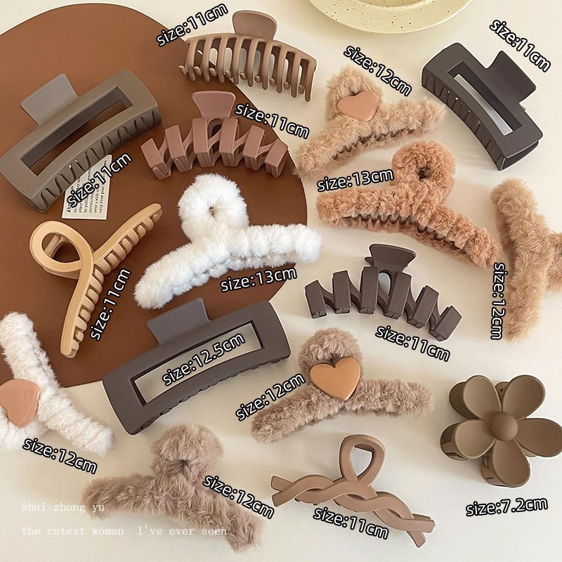 plush grip women‘s large autumn and winter hairy hair clips back head hair volume multi-headdress high-grade hairpin shark clip