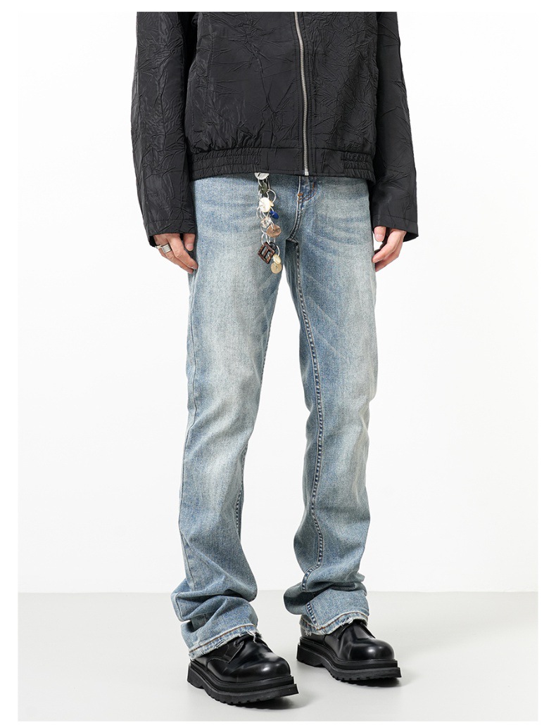 Men's Light Blue Distressed Flared Jeans Loose Straight Fit_voghion.com
