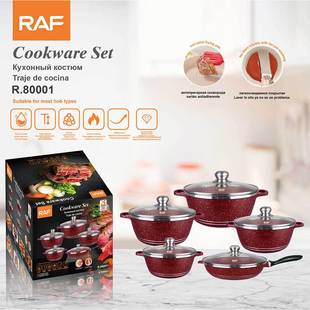 Raf Cross-Border Hot-Selling Handle Detachable Non-Stick Pan Inner and Outer Ceramic Glazed Frying Pan Universal Stove Pot Set 11 Pieces