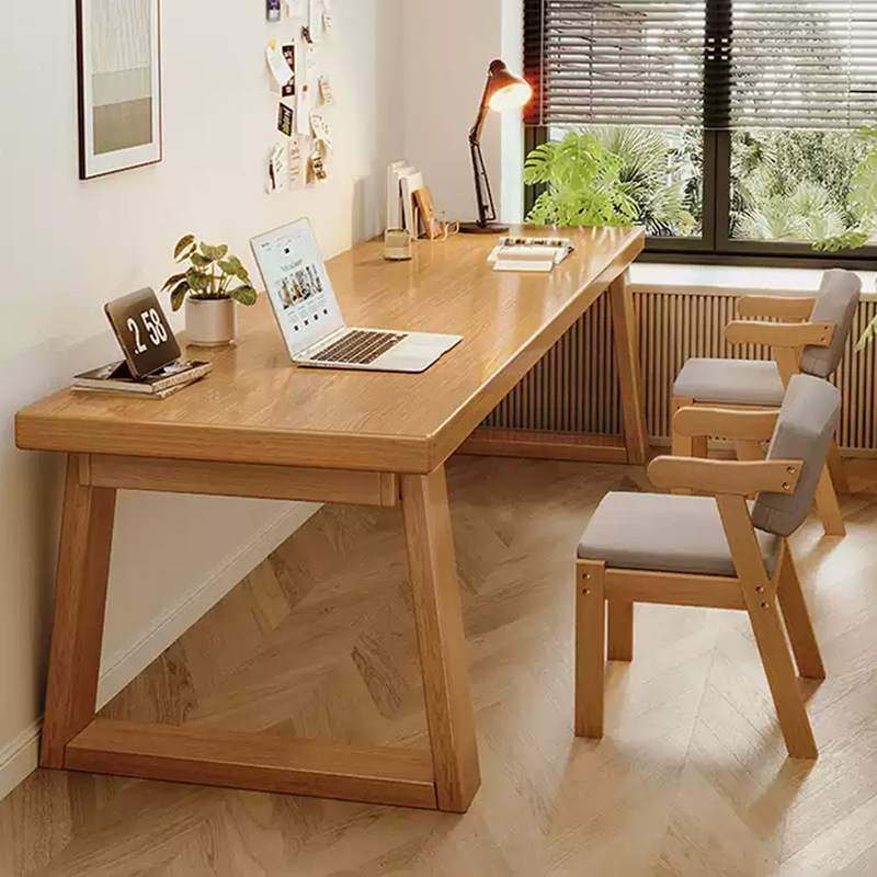 Escritorio para dos estudiantes Escritorio para computadora en casa Escritorio de estudio de patas de madera maciza Escritorio simple Escritorio largo Banco de trabajo grande