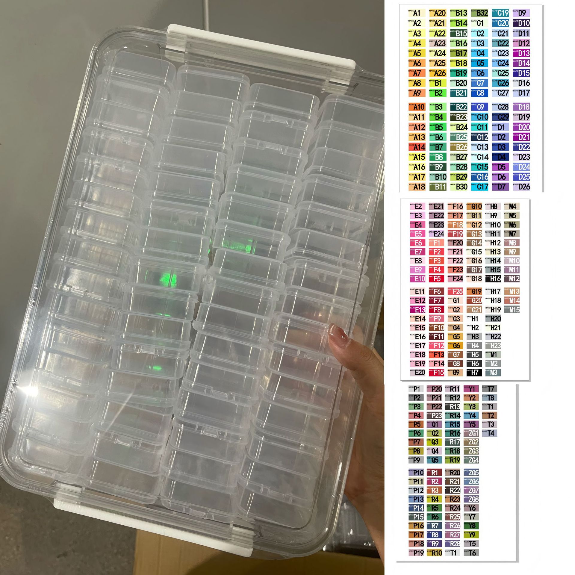 【大箱+5.5立方体の小箱60個】ビーズ収納ボックス、ビーズやアクセサリー、ネイルアート用品の整理に、透明で便利