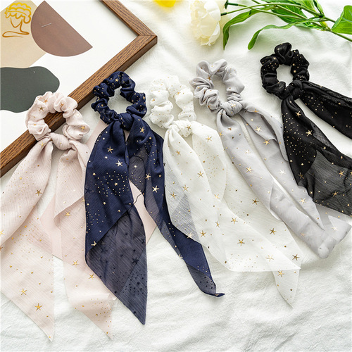 Spring and summer new style chiffon star ponytail streamer large intestine ring hair accessories cross-border women's hair tie wholesale