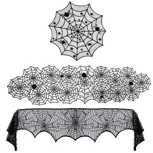 European and American Halloween table flag and tablecloth set, black lace spider web tablecloth, table flag cloth, fireplace cloth