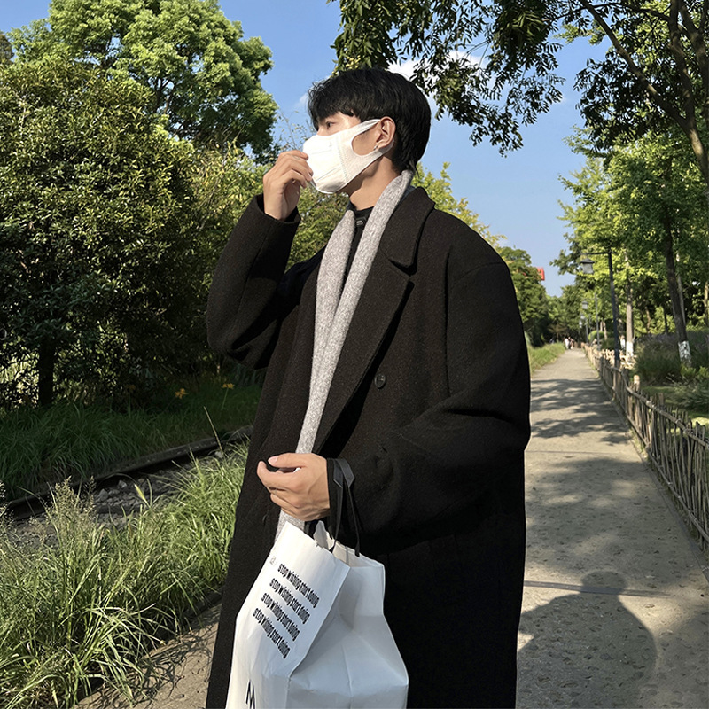 Abrigo de lana negro de alta calidad para hombres Otoño e Invierno 2023 nuevo estilo coreano de media longitud traje británico trench Coat