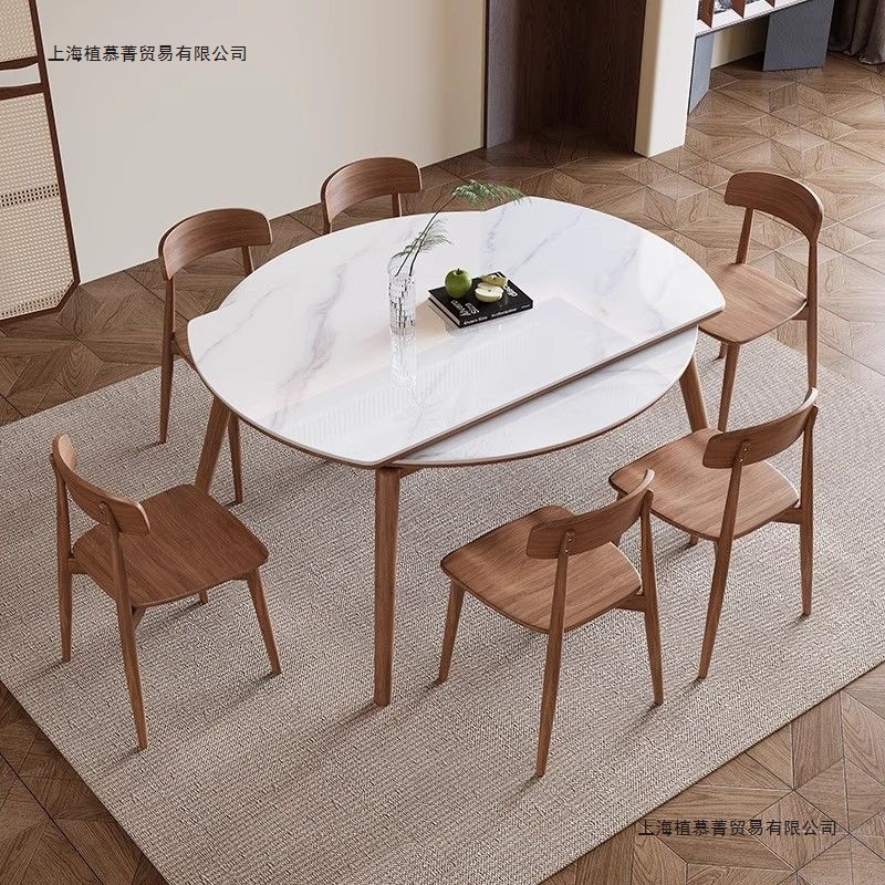 Businessmen Have No Boundaries. Medieval Style Solid Wood Multifunctional Dining Table, Retractable Round Table, Small Square and Round Slate Dining Table