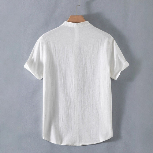 Slim Fit Breathable Linen Men's Short-Sleeve High-End Chinese Stand Collar Top Summer Cotton-Linen T-Shirt Men's Polo Shirt
