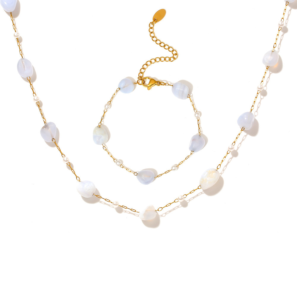 Nuevo collar de mujer simple piedra natural imitación de perlas collar clavícula ligero lujo nicho pulsera joyas de acero inoxidable