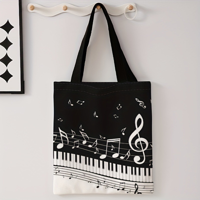 简约钢琴图案双面印花休闲托特包可重复使用的时尚背包多功能手提