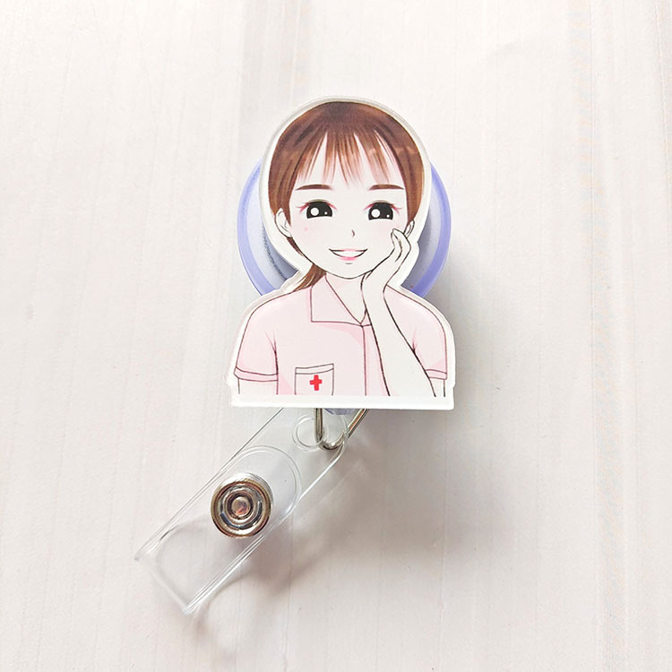 Nueva linda moda coreana de dibujos animados hebilla fácil de tirar tarjeta de trabajo clip de insignia certificado hebilla telescópica clip de insignia al por mayor