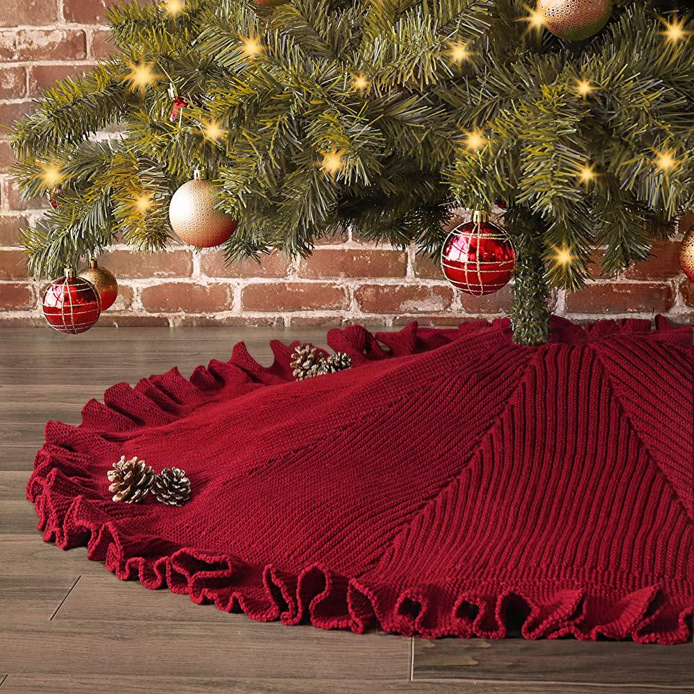 Amazon nuevo árbol de Navidad Decoración Accesorios decoración inferior punto plisado encaje rojo árbol de Navidad falda