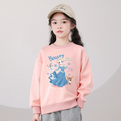 Ice and Snow Queen Pink Hoodie Cute Elsa Princess Autumn Outfit Towel Cotton Soft Skin-Friendly Plus Size Children's Clothing
