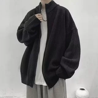 嘿马七作日系复古春秋款男生连帽针织开衫宽松休闲情侣毛衣外套潮