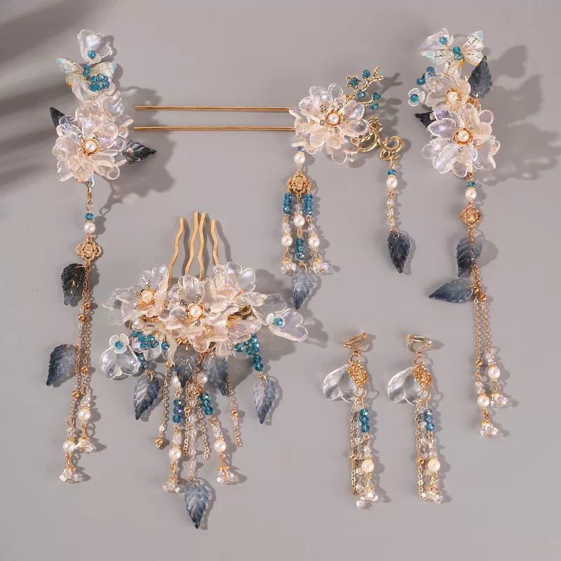 Новый китайский стиль, супер сказочная кисточка, древний стиль, комплект аксессуаров для волос Hanfu, заколка для волос, полный набор стекла