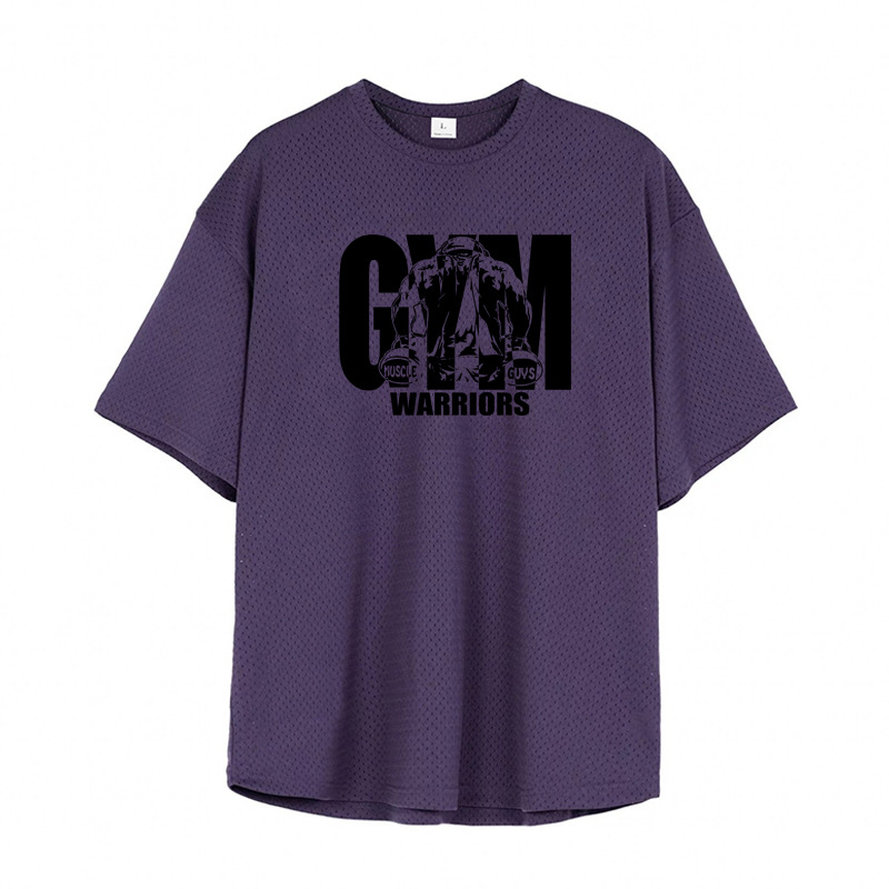 Europa y América Fitness culturismo muscular de los hombres gimnasio ropa deportiva verano malla transpirable camiseta más tamaño manga corta