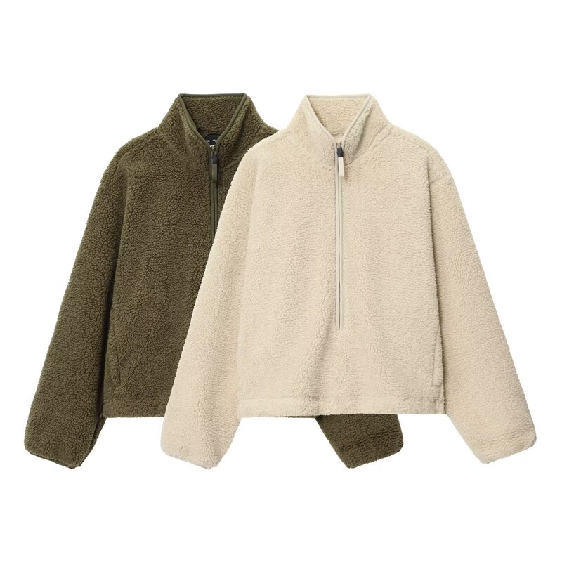 European and American Style Foreign Trade Hot Style 2025 Elegant Lady High-End Loose and Versatile Teddy Velvet Sports Top 1283772