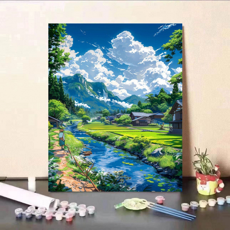 宮崎駿の夏のデジタル油絵、手描きの色付け、減圧、高価値のリビングルームの装飾絵画、ギフト|undefined