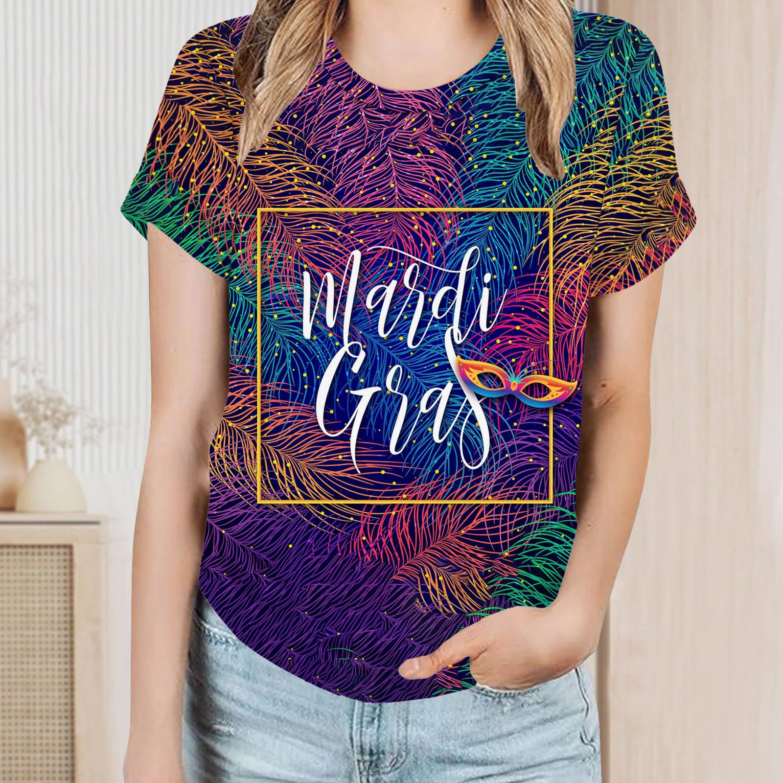 Damen-T-Shirt mit Rundhalsausschnitt und kurzen Ärmeln. Valentinstags-Liebespaar-T-Shirt mit Digitaldruck, kurzen Ärmeln._voghion.com