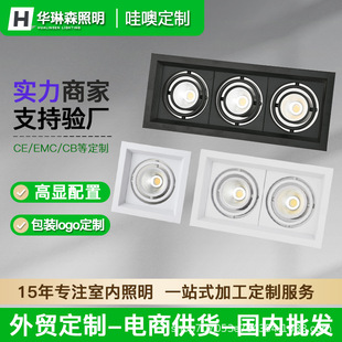 Customized Led Grille Light Double-Head Three-Head Square Downlight Grids Grape Rack Aluminum Embedded Commercial Bold Light Cob