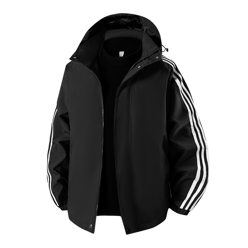 Three-Stripe Jacket for Men, Spring and Autumn Style, Outdoor Sports Windbreaker, Unisex Running and Hiking Casual Jacket, Waterproof Storm Jacket