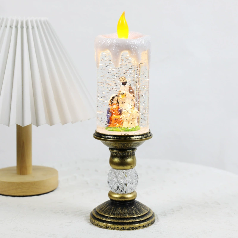 Новогодний декоративный снеговик- свеча, LED пламя, питание USB/3×AA, музыка и снег, размер 8.5×26 см