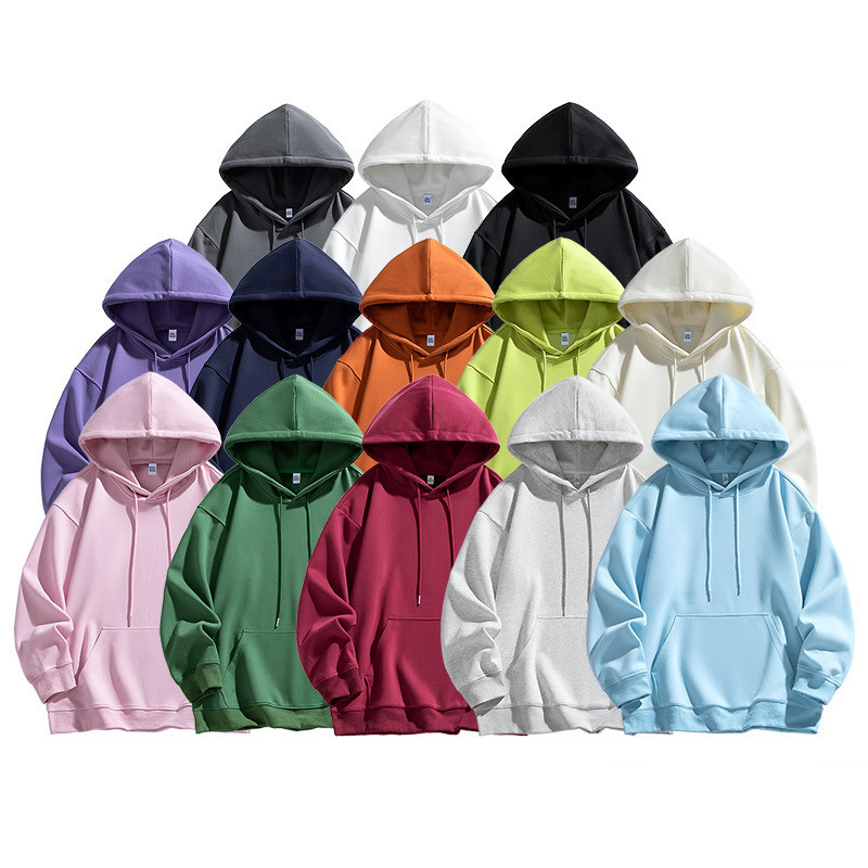连帽卫衣男批发新款春秋季纯色帽衫男生上衣美式高街宽松痞帅外套
