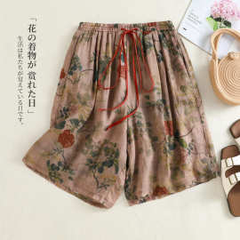 夏季印花碎花短裤宽松休闲棉麻五分裤柔软透气清凉大裤衩热裤居家