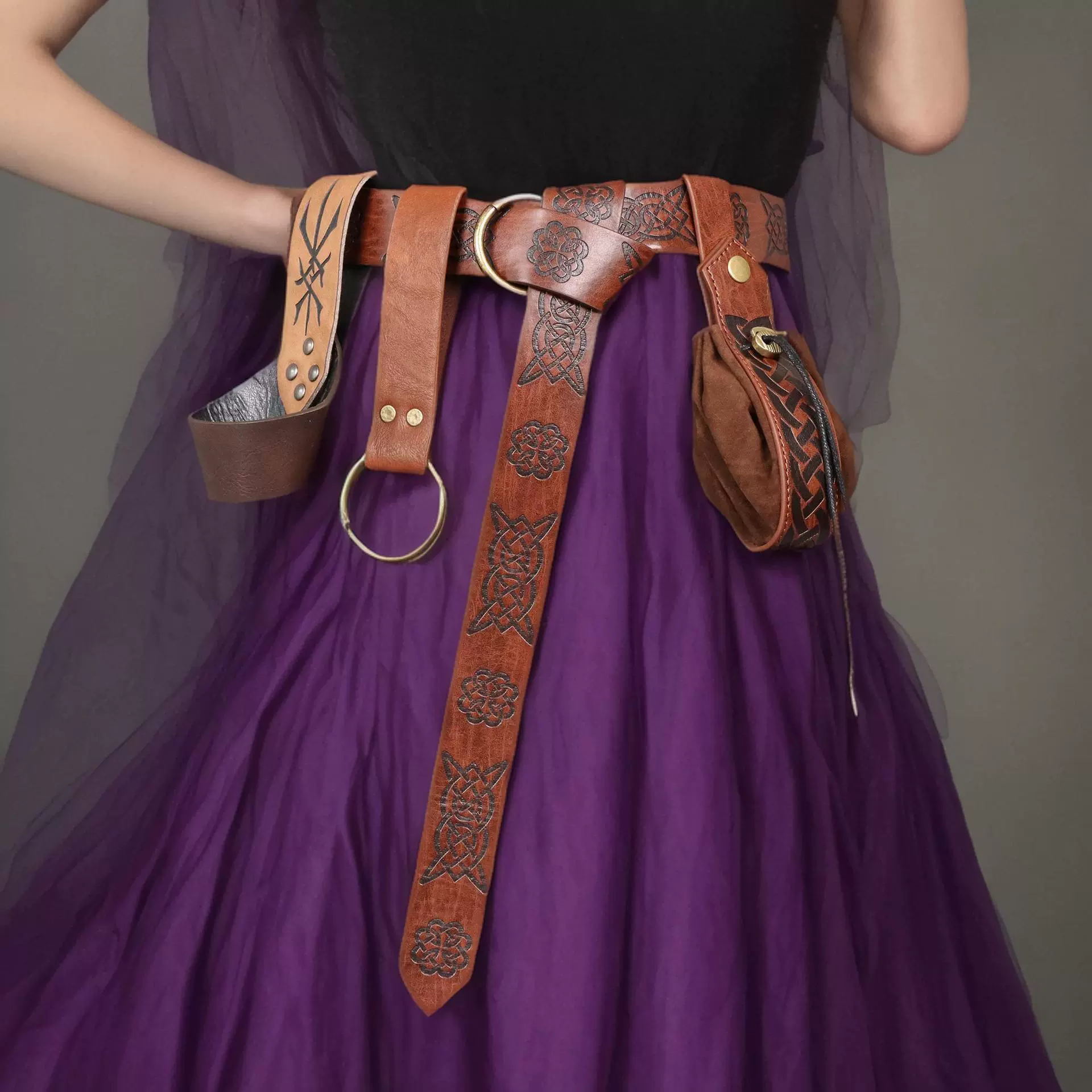 YWZ Хэллоуин средневековый пояс викингов ренессанс пояс COSPLAY искусственный кожаный пояс сумка юбка